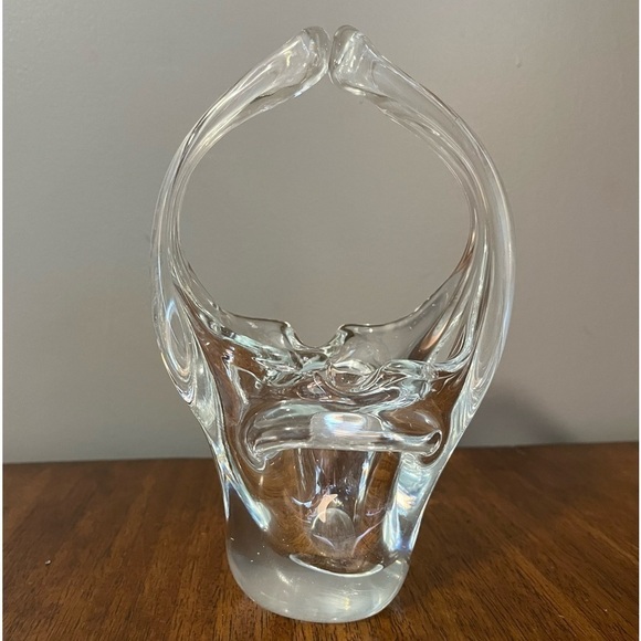 Murano Italy Hand Blown Pulled Freeform clear Glass Basket Vase 7.5" T 4.75"W - Picture 1 of 9